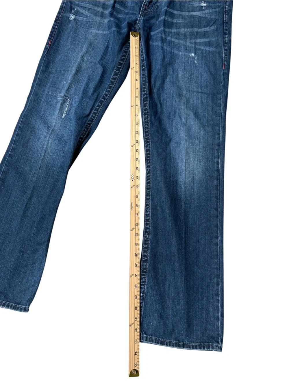 True Religion Men’s Straight Flap Jeans Red Stitch Dark Wash Size 34